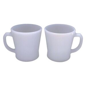 Vintage Anchor Hocking Fire King Mugs Milk Glass D-Handle White Set of 2 USA